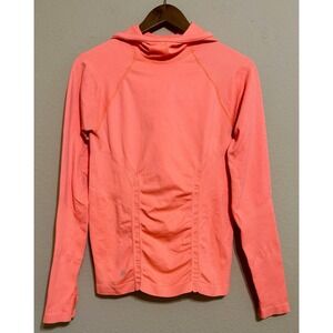 Athleta M Tracker Seamless Hoodie Top Coral Orange Activewear Running Workout